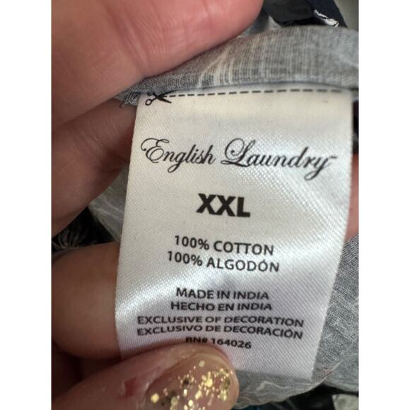 English Laundry Shirt Men 2X Navy Palm Tree Print Cotton Button Up Pocket Resort - Picture 7 of 7